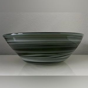 Green and White Hand Crafted Glass Bowl - 11-3/4” D x 4” H